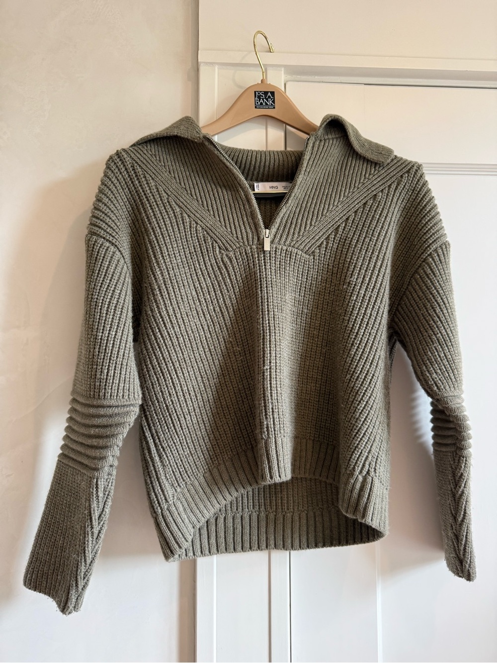 Mango Olive Ribbed Half-Zip Sweater with Collar - Picture 1 of 3